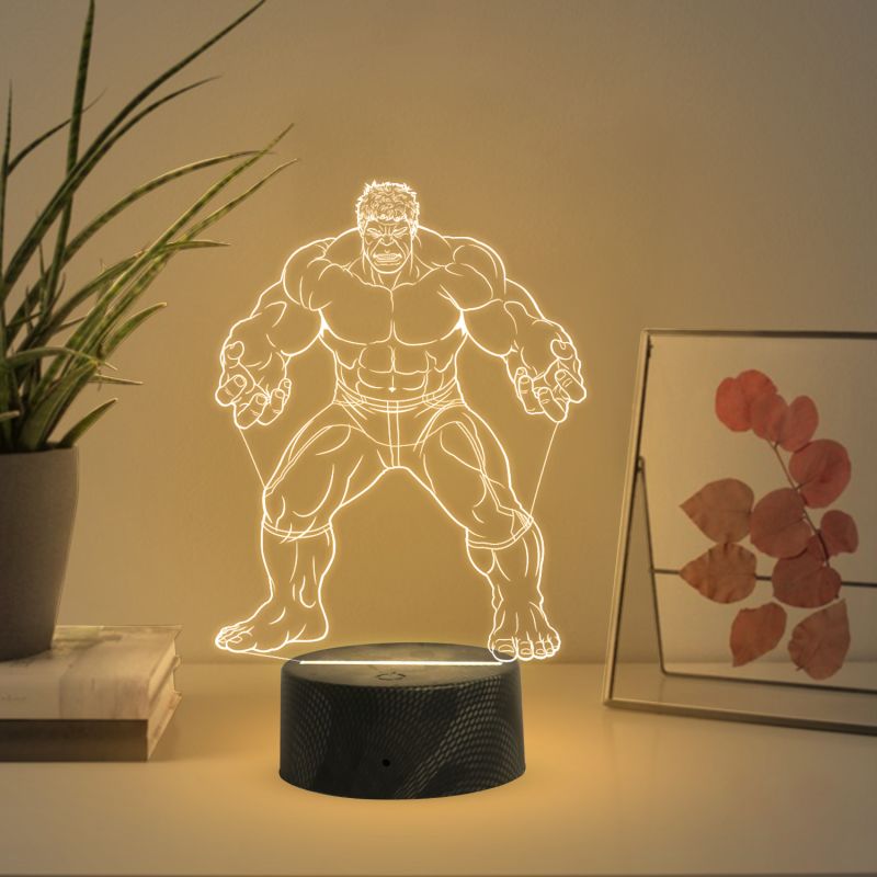 3D Illusion Hulk night lamp with Warm White Light Birthday Gift for Marvel Fans Gift for Avengers Lovers Kids Room Decor
